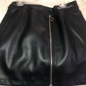 Black leather zip up skirt